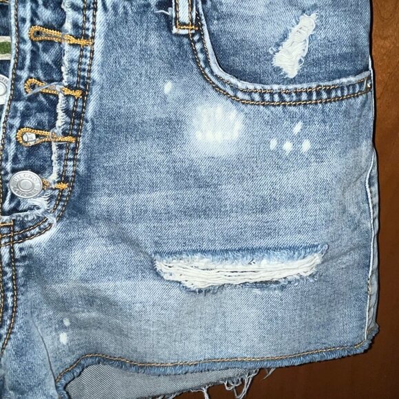 ANTHROPOLOGIE PILCRO Daisy Duke Denim Shorts Exposed Button Fly Distressed 25 - Picture 3 of 13